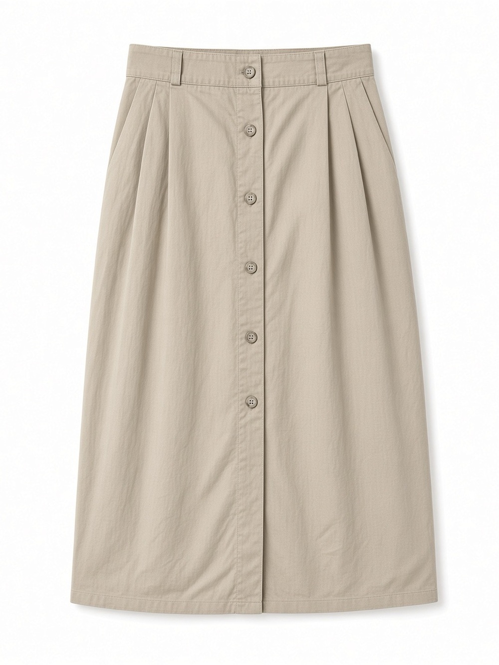 Button-Front Midi Skirt in Light Beige